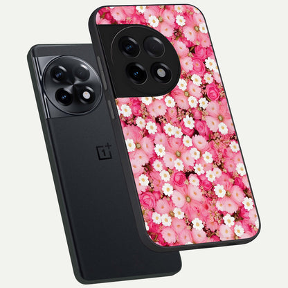  Pink Daisy Bliss phone case For OnePlus 11R showing premium glass back cover with detailed artwork