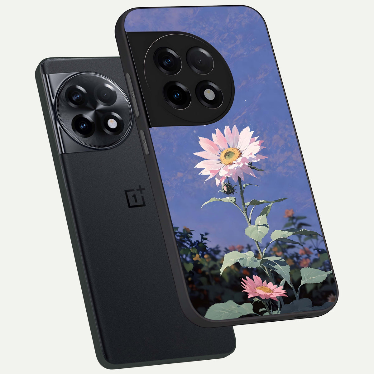  Pink Shells Outline phone case For OnePlus 11R showing premium glass back cover with detailed artwork
