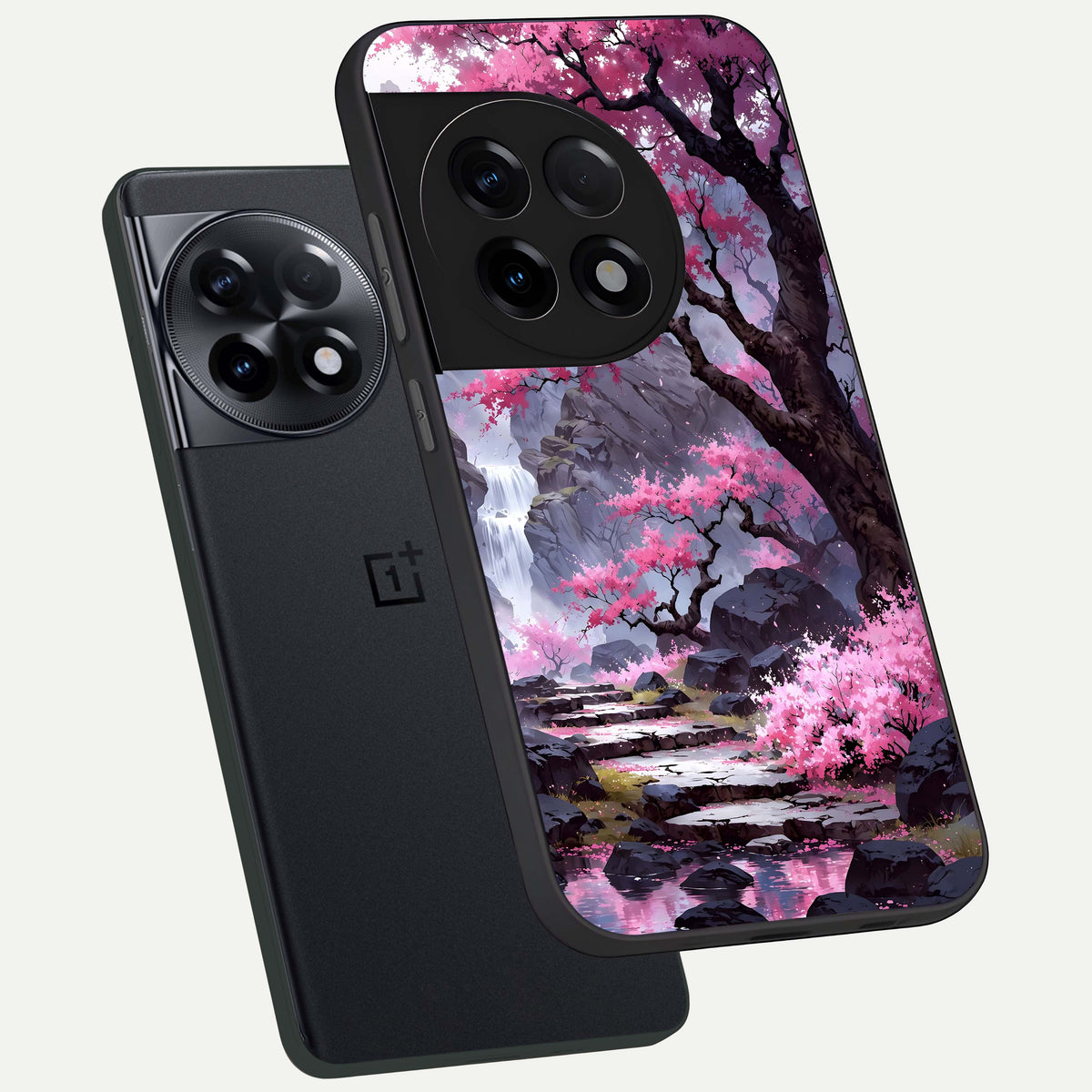  Pink Sunflower Glow phone case For OnePlus 11R showing premium glass back cover with detailed artwork
