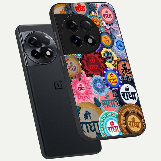  Radha Divine Bloom phone case For OnePlus 11R showing premium glass back cover with detailed artwork