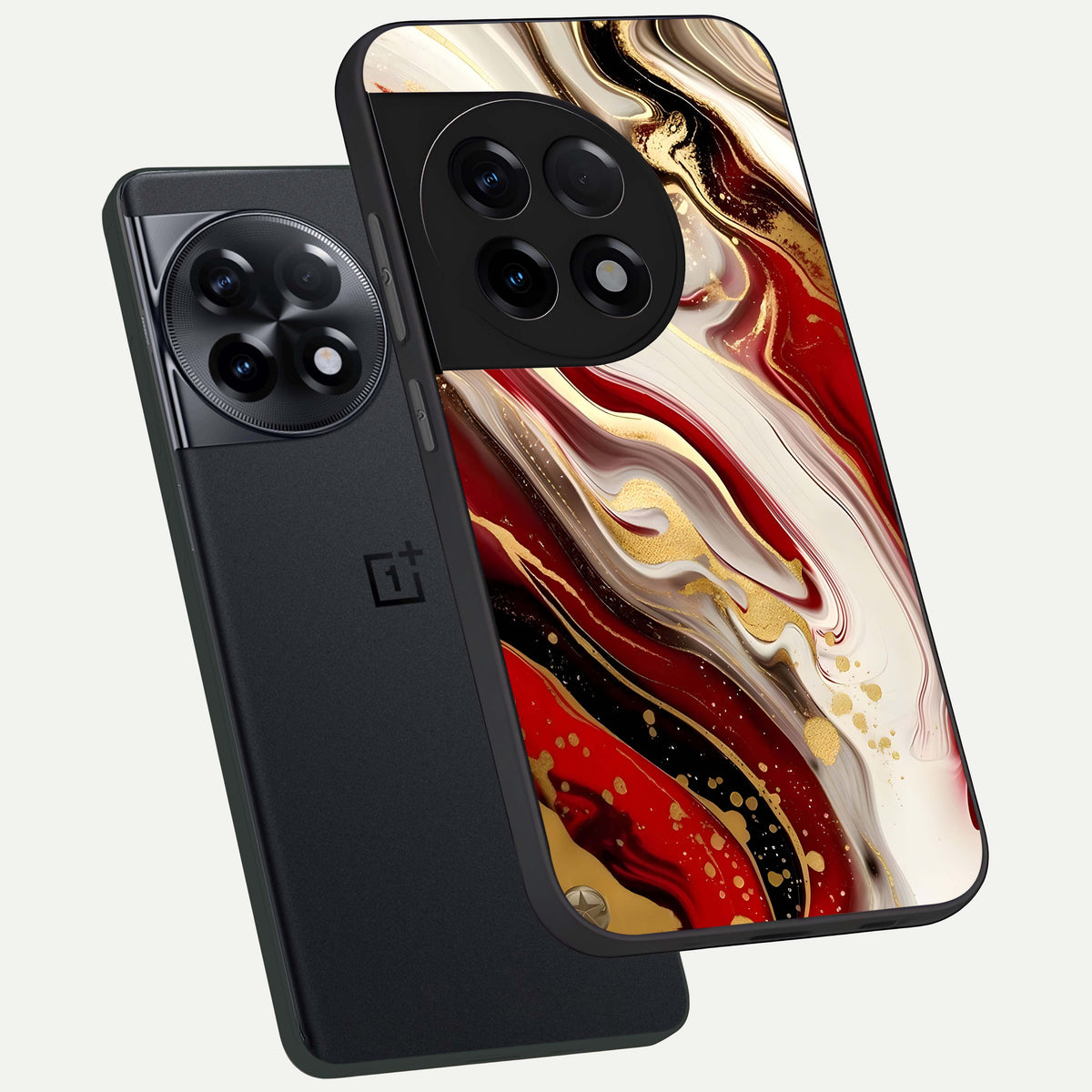  Red And White Marble phone case For OnePlus 11R showing premium glass back cover with detailed artwork