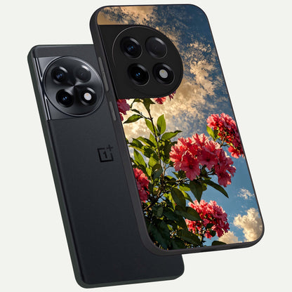  Red Bloom Skies phone case For OnePlus 11R showing premium glass back cover with detailed artwork