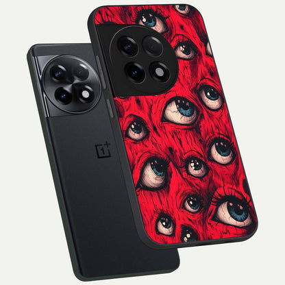 Red Eyes Pattern phone case For OnePlus 11R showing premium glass back cover with detailed artwork