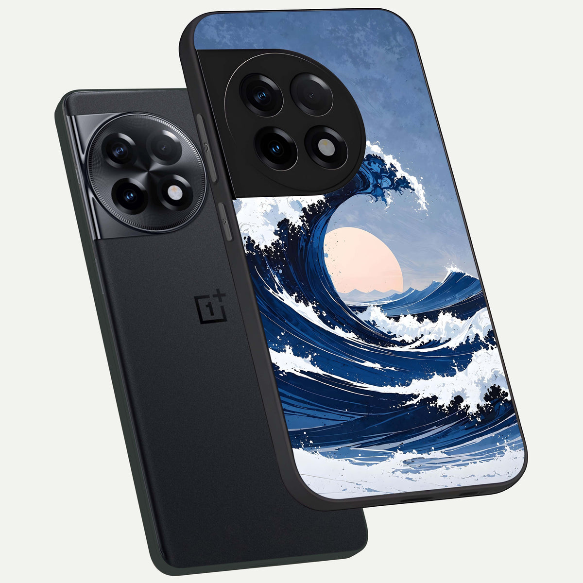  Rising Tide Power phone case For OnePlus 11R showing premium glass back cover with detailed artwork