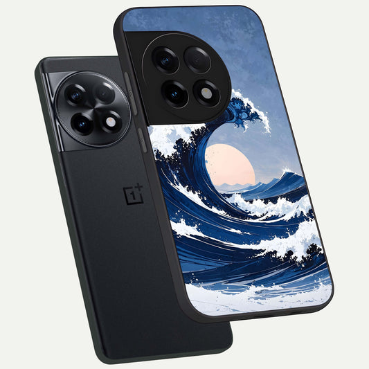  Rising Tide Power phone case For OnePlus 11R showing premium glass back cover with detailed artwork
