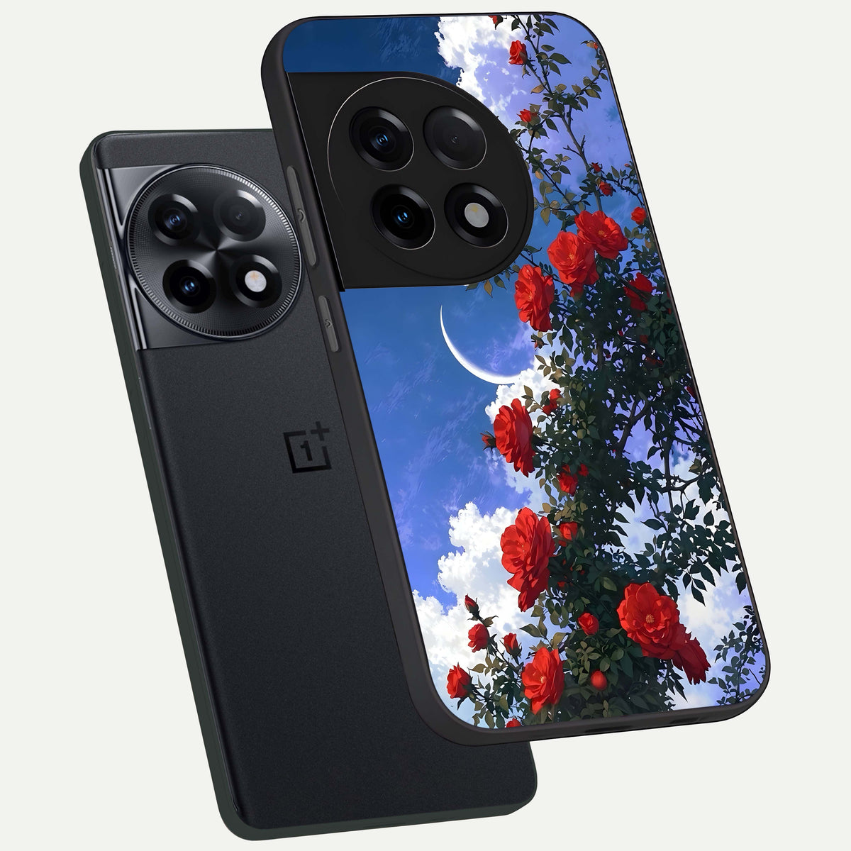 Rose Drift Flowers phone case For OnePlus 11R showing premium glass back cover with detailed artwork