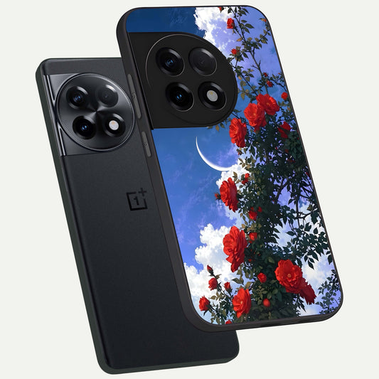  Rose Drift Flowers phone case For OnePlus 11R showing premium glass back cover with detailed artwork