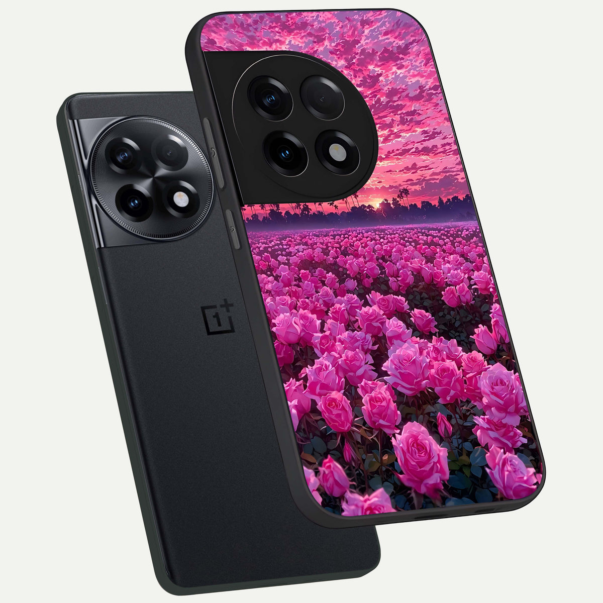 Rose Sunset Valley phone case For OnePlus 11R showing premium glass back cover with detailed artwork