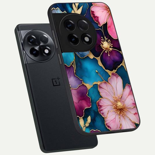  Sparkle Floral phone case For OnePlus 11R showing premium glass back cover with detailed artwork