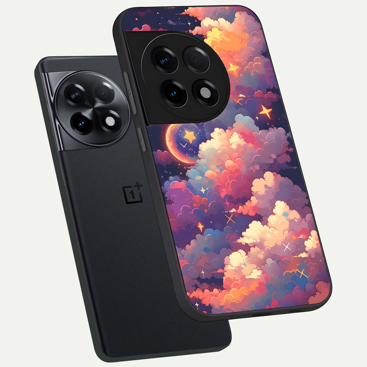  Starlit Dream Clouds phone case For OnePlus 11R showing premium glass back cover with detailed artwork