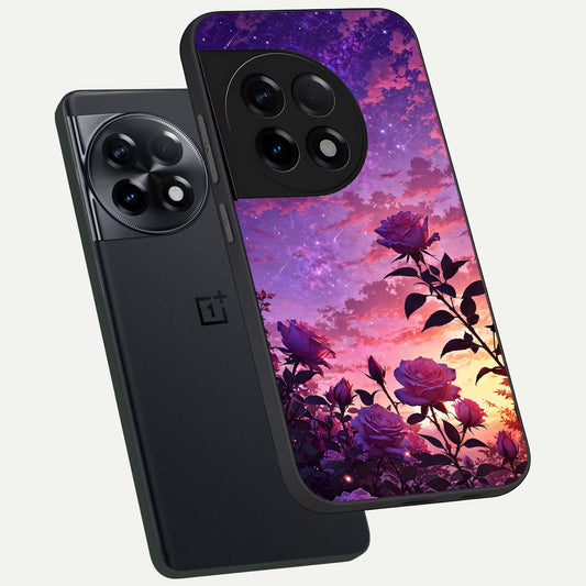  Starlit Rose Twilight phone case For OnePlus 11R showing premium glass back cover with detailed artwork
