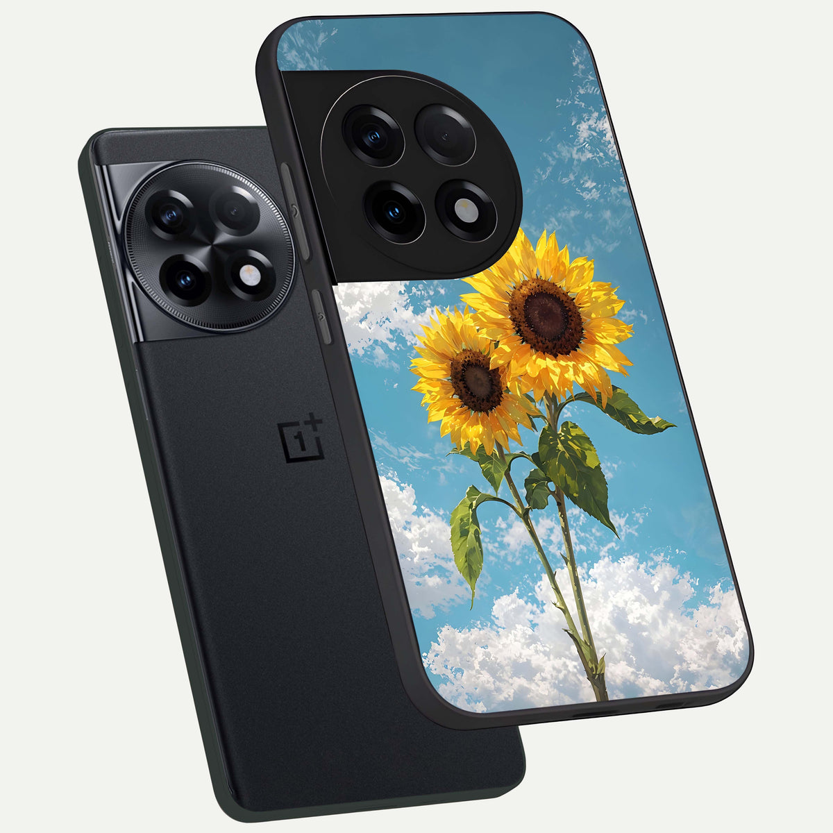  Sunlit Daisy Glow phone case For OnePlus 11R showing premium glass back cover with detailed artwork