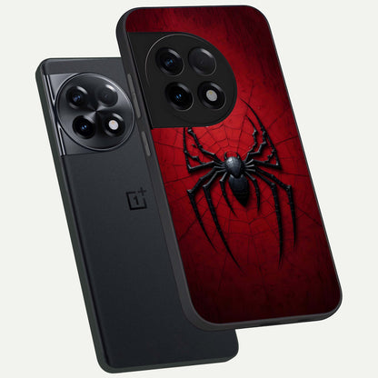  Superhero Web Emblem phone case For OnePlus 11R showing premium glass back cover with detailed artwork