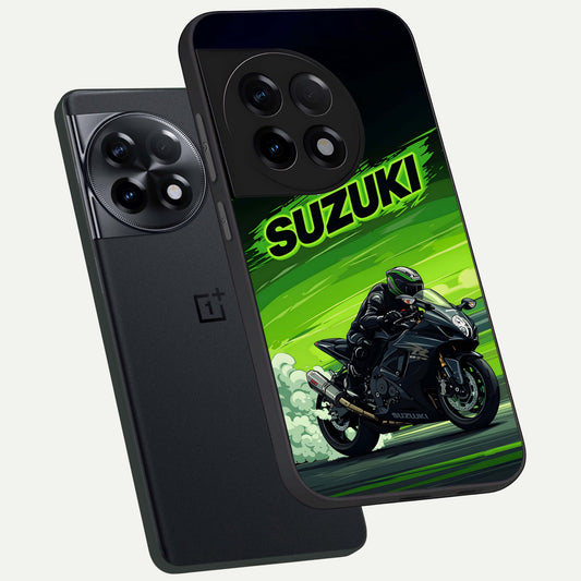  Suzuki Speed Beast phone case For OnePlus 11R showing premium glass back cover with detailed artwork
