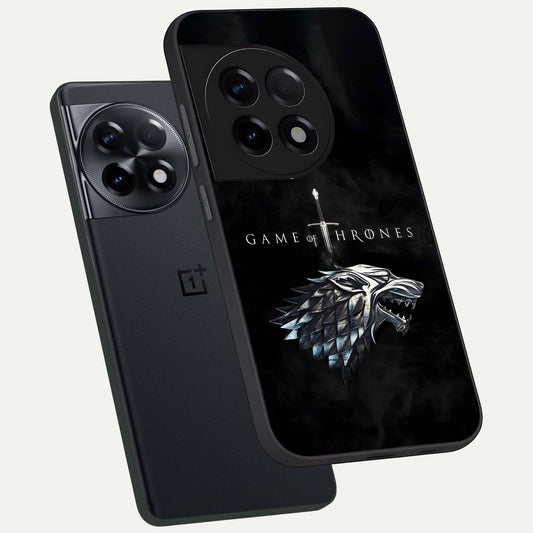  Throne Wolf Legacy phone case For OnePlus 11R showing premium glass back cover with detailed artwork