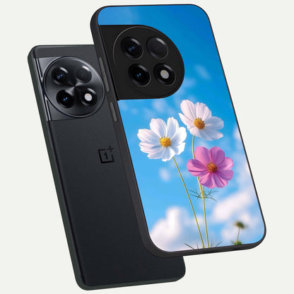  Tripple Flowers With Sky phone case For OnePlus 11R showing premium glass back cover with detailed artwork