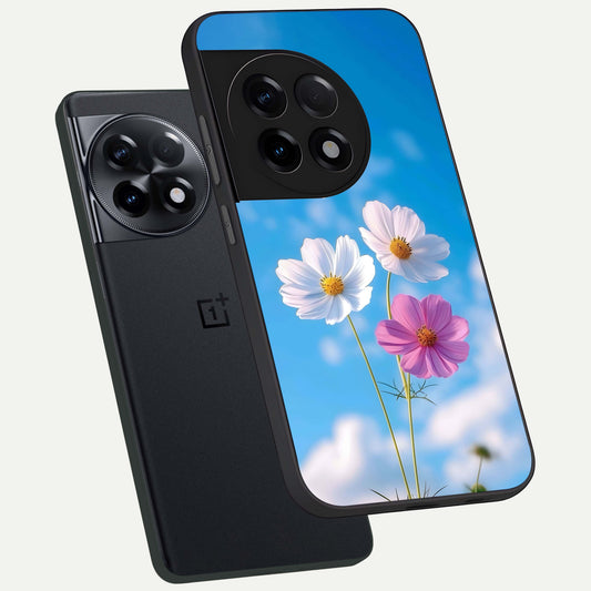  Tripple Flowers With Sky phone case For OnePlus 11R showing premium glass back cover with detailed artwork