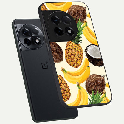  Tropical Fruit Mood phone case For OnePlus 11R showing premium glass back cover with detailed artwork
