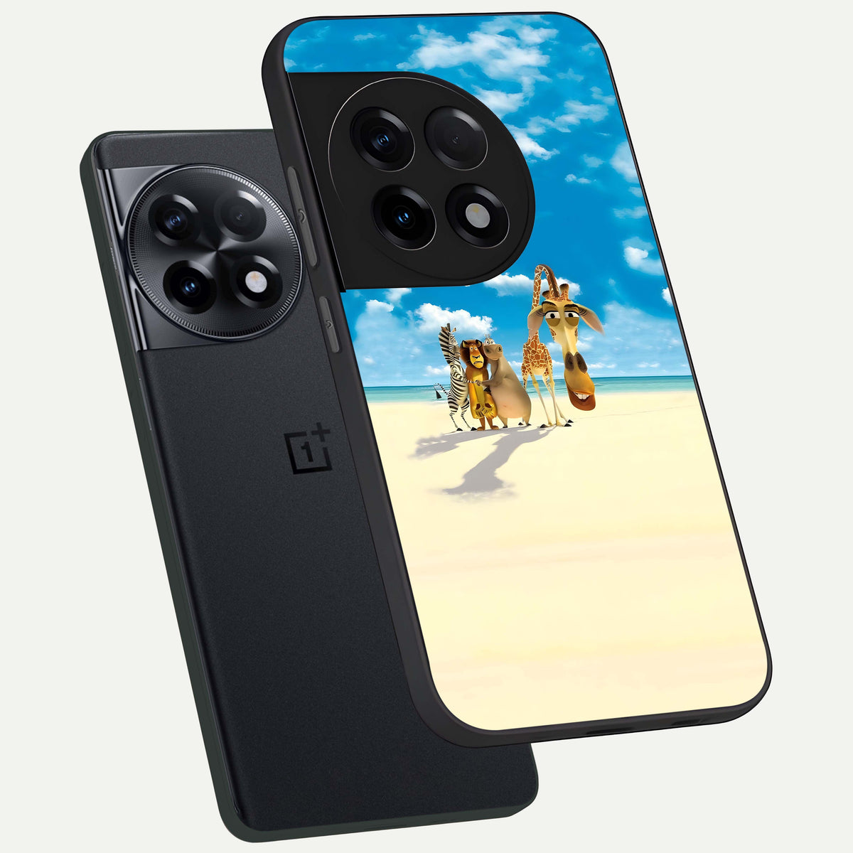  Tropical Fun Squad phone case For OnePlus 11R showing premium glass back cover with detailed artwork