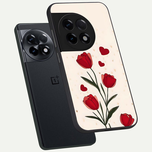  Tulip With Heart phone case For OnePlus 11R showing premium glass back cover with detailed artwork