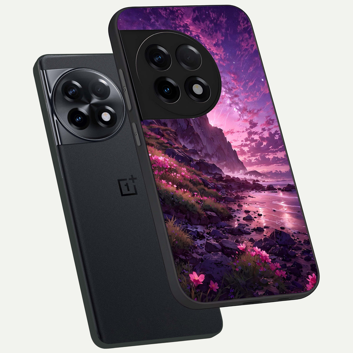  Twilight Blossom Coast phone case For OnePlus 11R showing premium glass back cover with detailed artwork