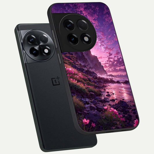  Twilight Blossom Coast phone case For OnePlus 11R showing premium glass back cover with detailed artwork