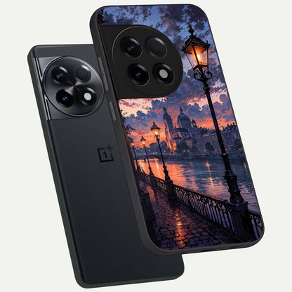  Twilight River Lights phone case For OnePlus 11R showing premium glass back cover with detailed artwork