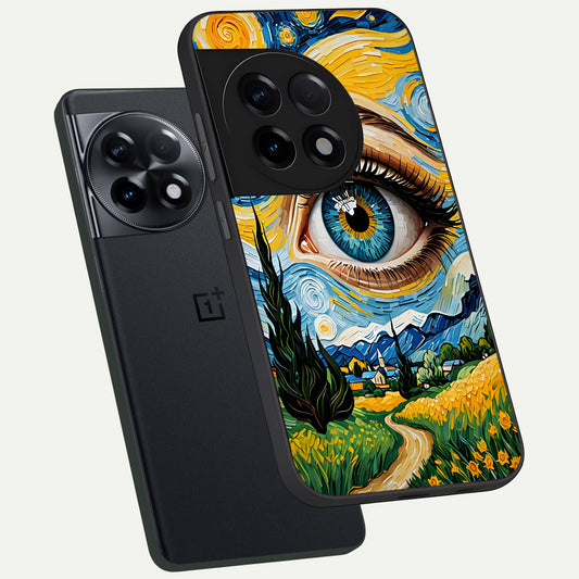  Van Gogh Eye phone case For OnePlus 11R showing premium glass back cover with detailed artwork