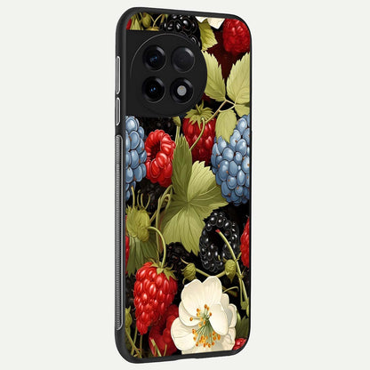  Berry Bloom Charm back cover For OnePlus 11R slim fit glass case with vibrant aesthetic design