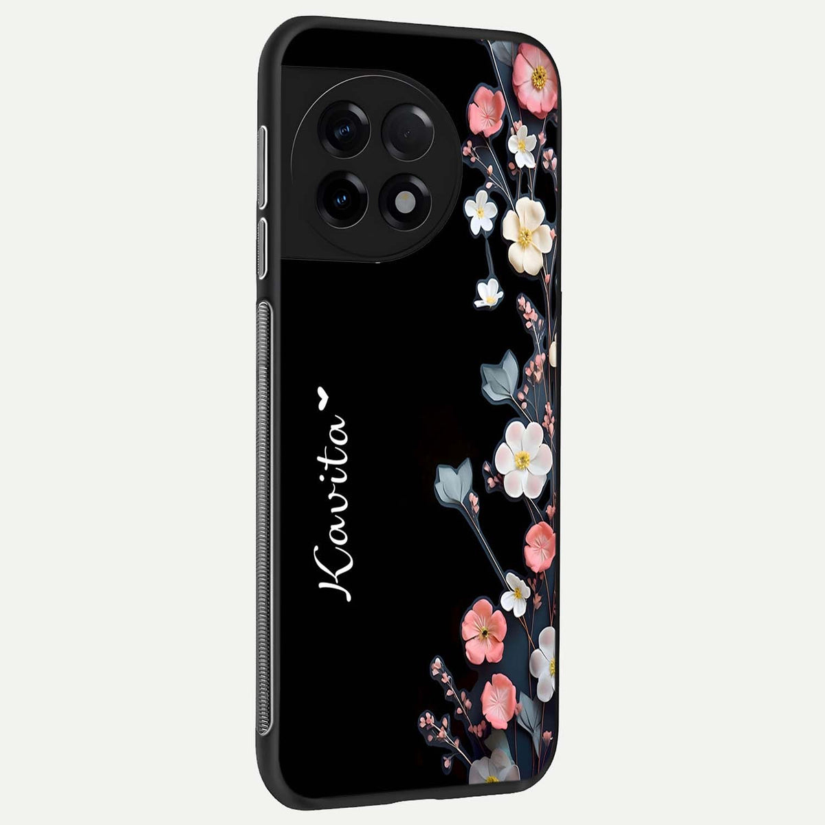  Black Elegance Floral Custom Name back cover For OnePlus 11R slim fit glass case with vibrant aesthetic design
