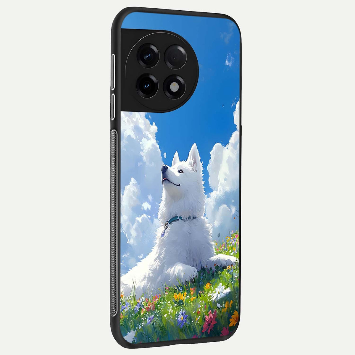  Blissful Cloud Pup back cover For OnePlus 11R slim fit glass case with vibrant aesthetic design