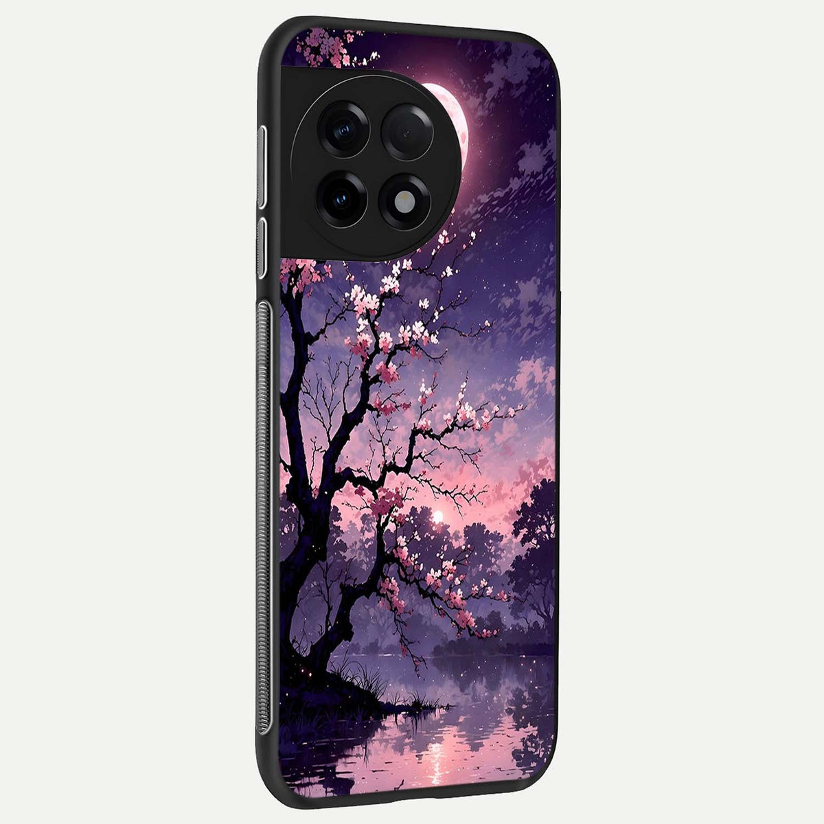  Blossom Pink Moon back cover For OnePlus 11R slim fit glass case with vibrant aesthetic design