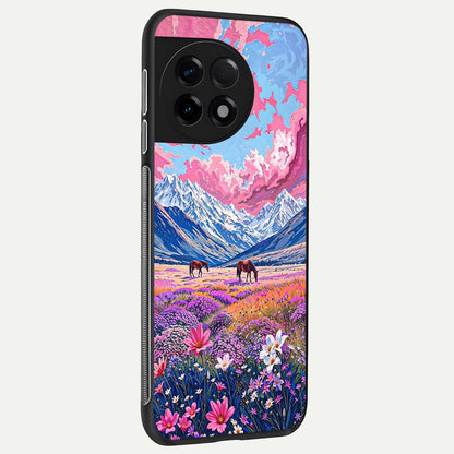  Blossom Valley Dream back cover For OnePlus 11R slim fit glass case with vibrant aesthetic design