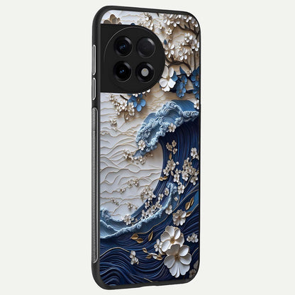  Blossom Wave Art back cover For OnePlus 11R slim fit glass case with vibrant aesthetic design