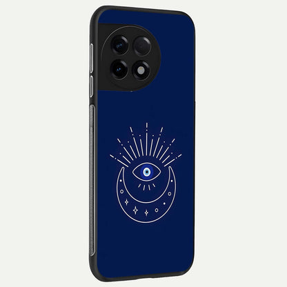  Blue Evil Eye back cover For OnePlus 11R slim fit glass case with vibrant aesthetic design