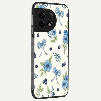  Blue Flower And Bow back cover For OnePlus 11R slim fit glass case with vibrant aesthetic design