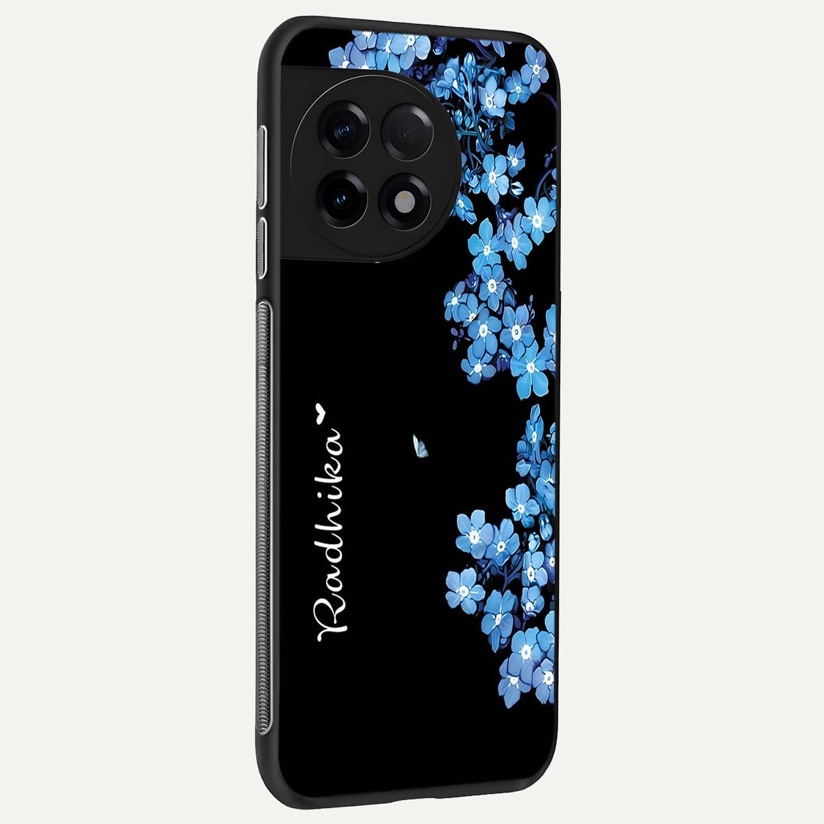  Blue Petal Dream Custom Name back cover For OnePlus 11R slim fit glass case with vibrant aesthetic design