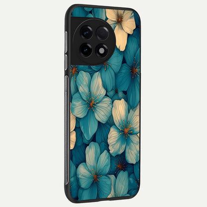  Blue Shade Floral back cover For OnePlus 11R slim fit glass case with vibrant aesthetic design