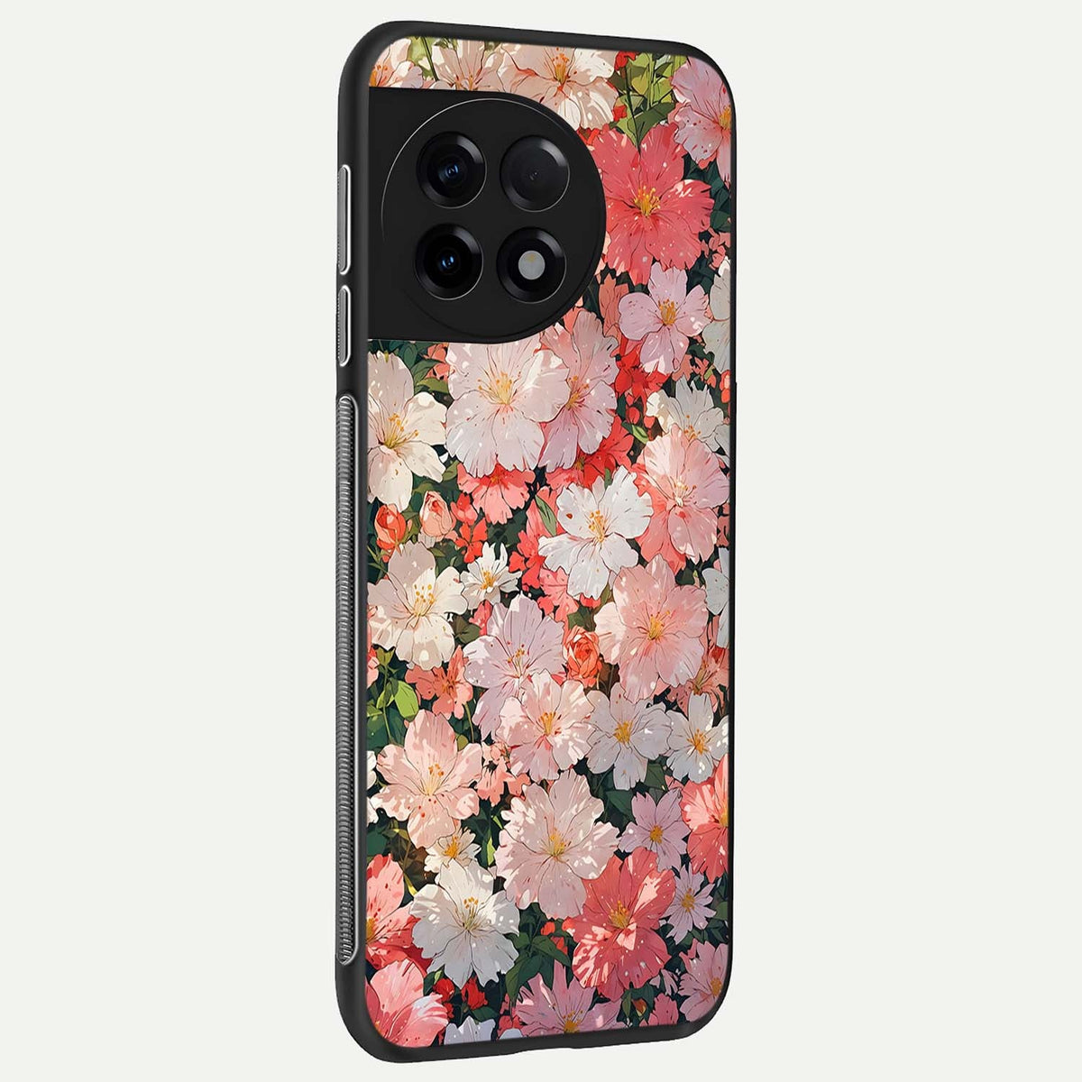  Blush Bloom Field back cover For OnePlus 11R slim fit glass case with vibrant aesthetic design