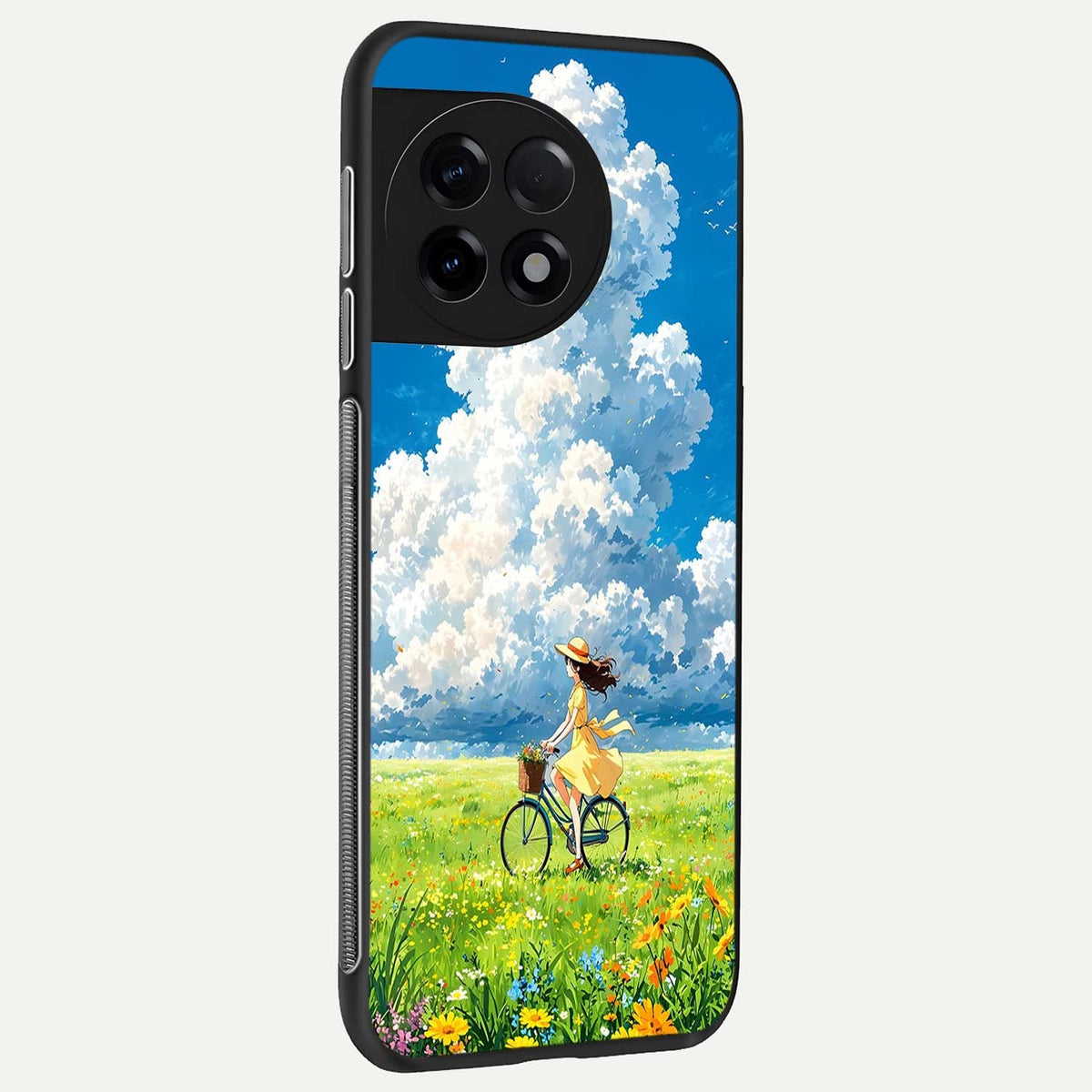  Breezy Meadow Ride back cover For OnePlus 11R slim fit glass case with vibrant aesthetic design