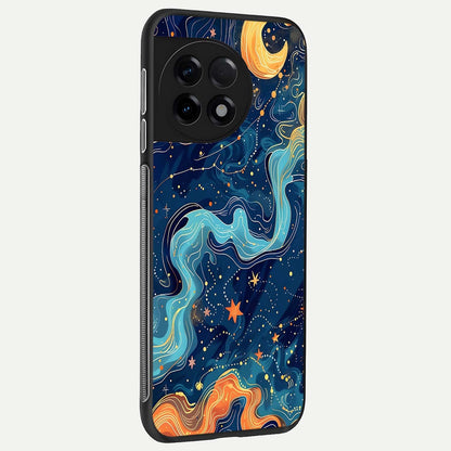  Celestial Dream Flow back cover For OnePlus 11R slim fit glass case with vibrant aesthetic design