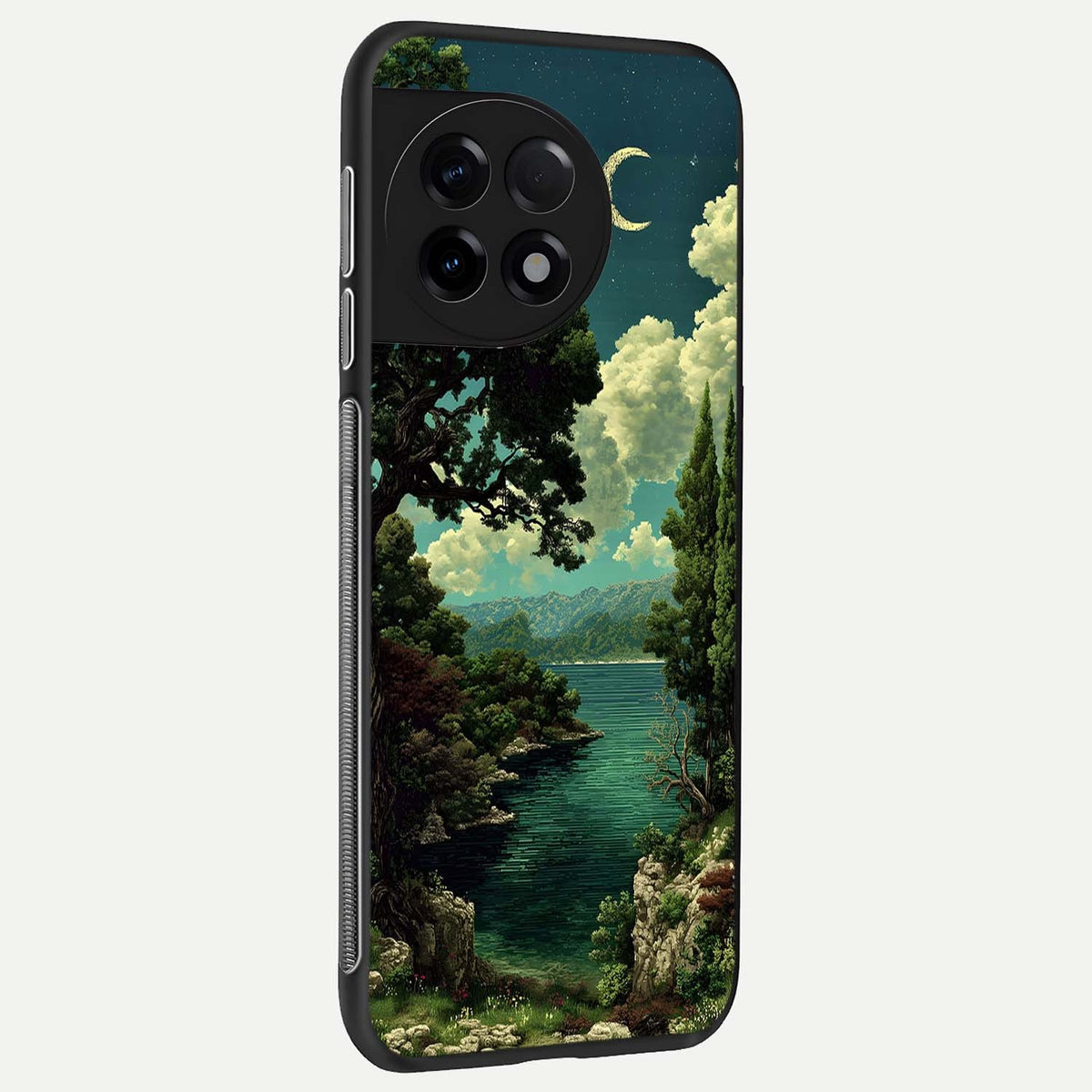  Celestial Lake Peace back cover For OnePlus 11R slim fit glass case with vibrant aesthetic design