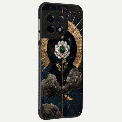  Celestial Lotus Morang back cover For OnePlus 11R slim fit glass case with vibrant aesthetic design