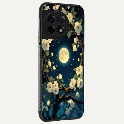  Celestial Moon And Flower back cover For OnePlus 11R slim fit glass case with vibrant aesthetic design