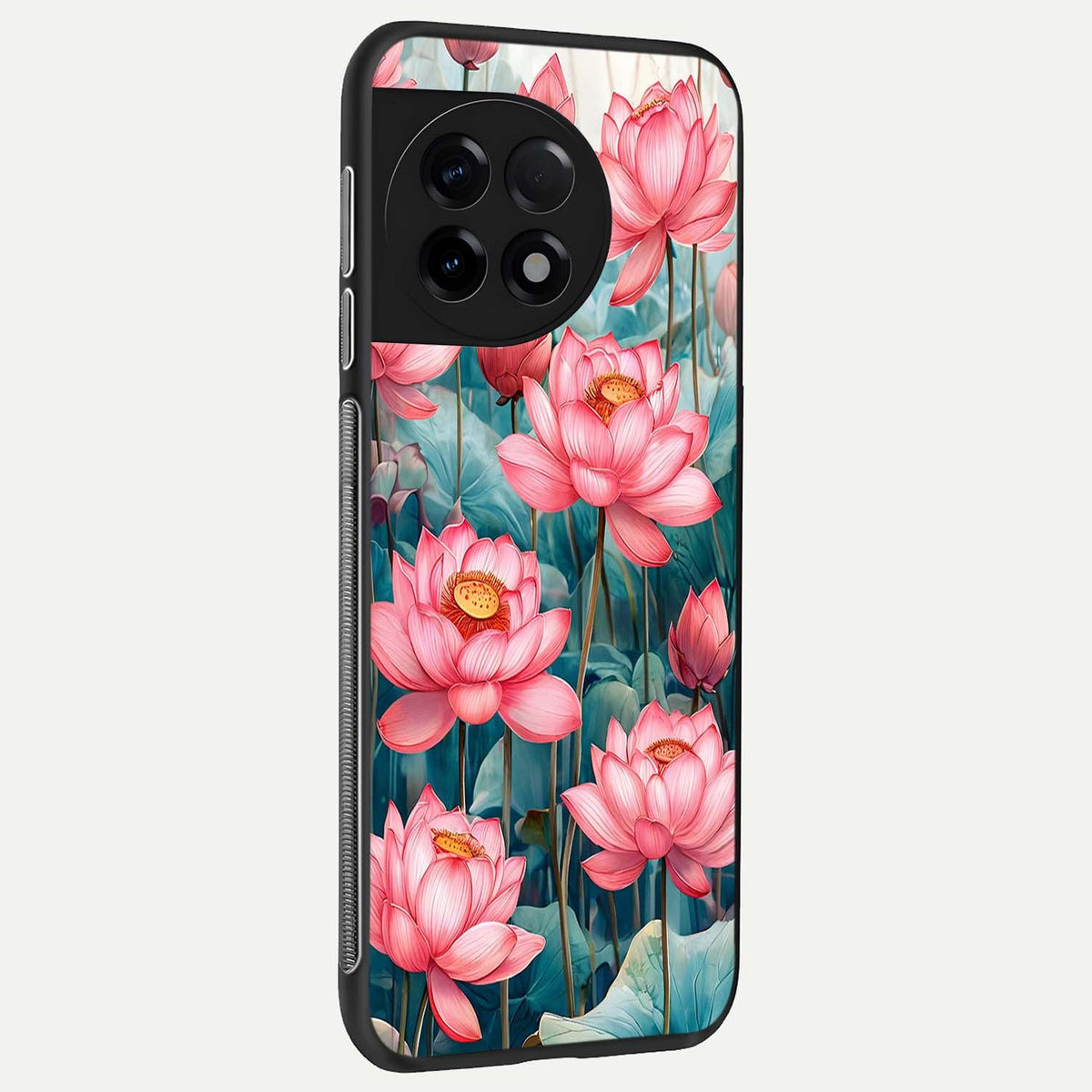  Celestial Pink Lotus back cover For OnePlus 11R slim fit glass case with vibrant aesthetic design