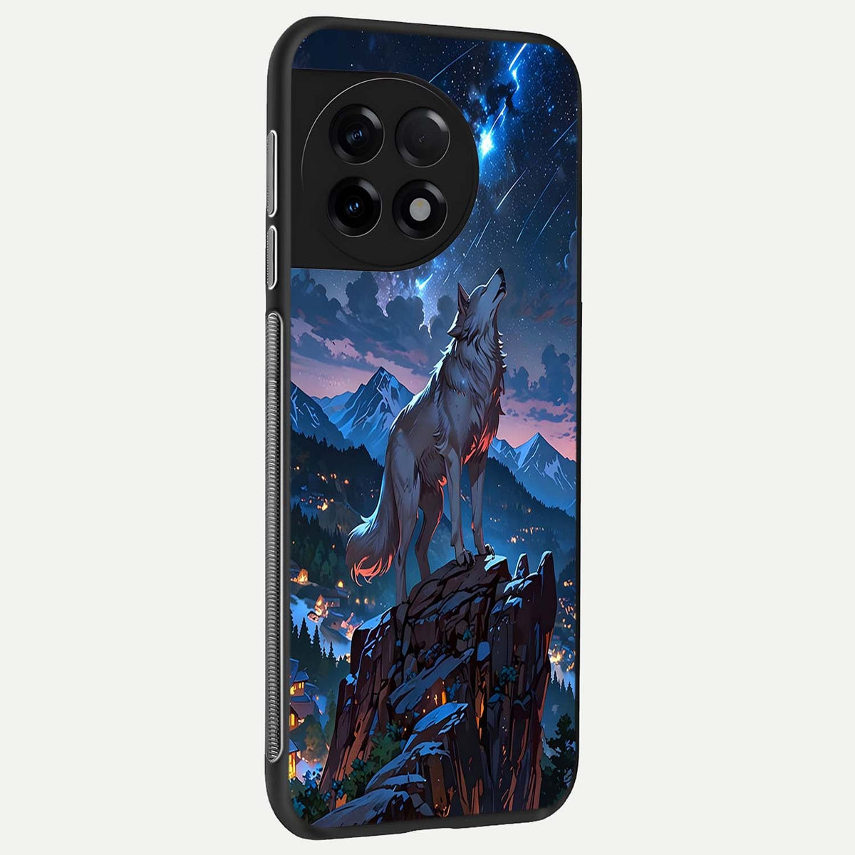  Celestial Wolf Howl back cover For OnePlus 11R slim fit glass case with vibrant aesthetic design