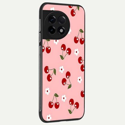  Cherry Love Mood back cover For OnePlus 11R slim fit glass case with vibrant aesthetic design