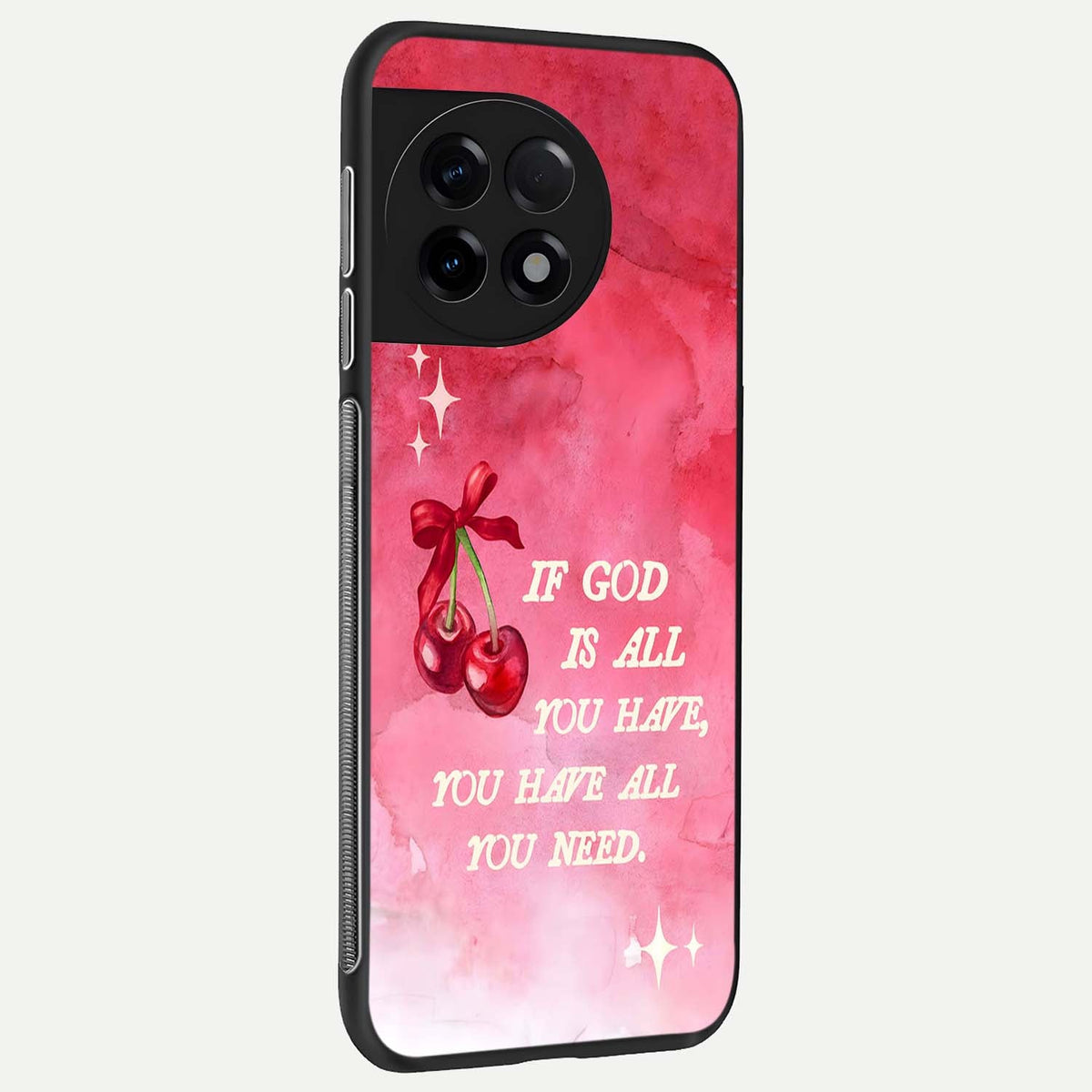  Cherry Quote back cover For OnePlus 11R slim fit glass case with vibrant aesthetic design