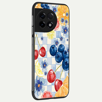  Citrus Bloom Joy back cover For OnePlus 11R slim fit glass case with vibrant aesthetic design