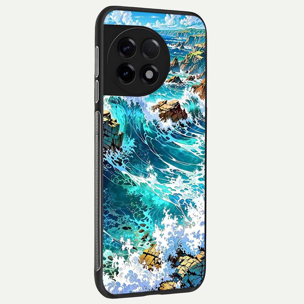  Coastal Blue Waves back cover For OnePlus 11R slim fit glass case with vibrant aesthetic design